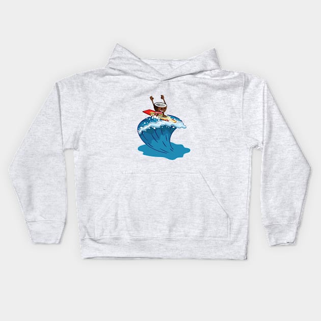 Cute coconut surfing in a giant wave Kids Hoodie by TTirex